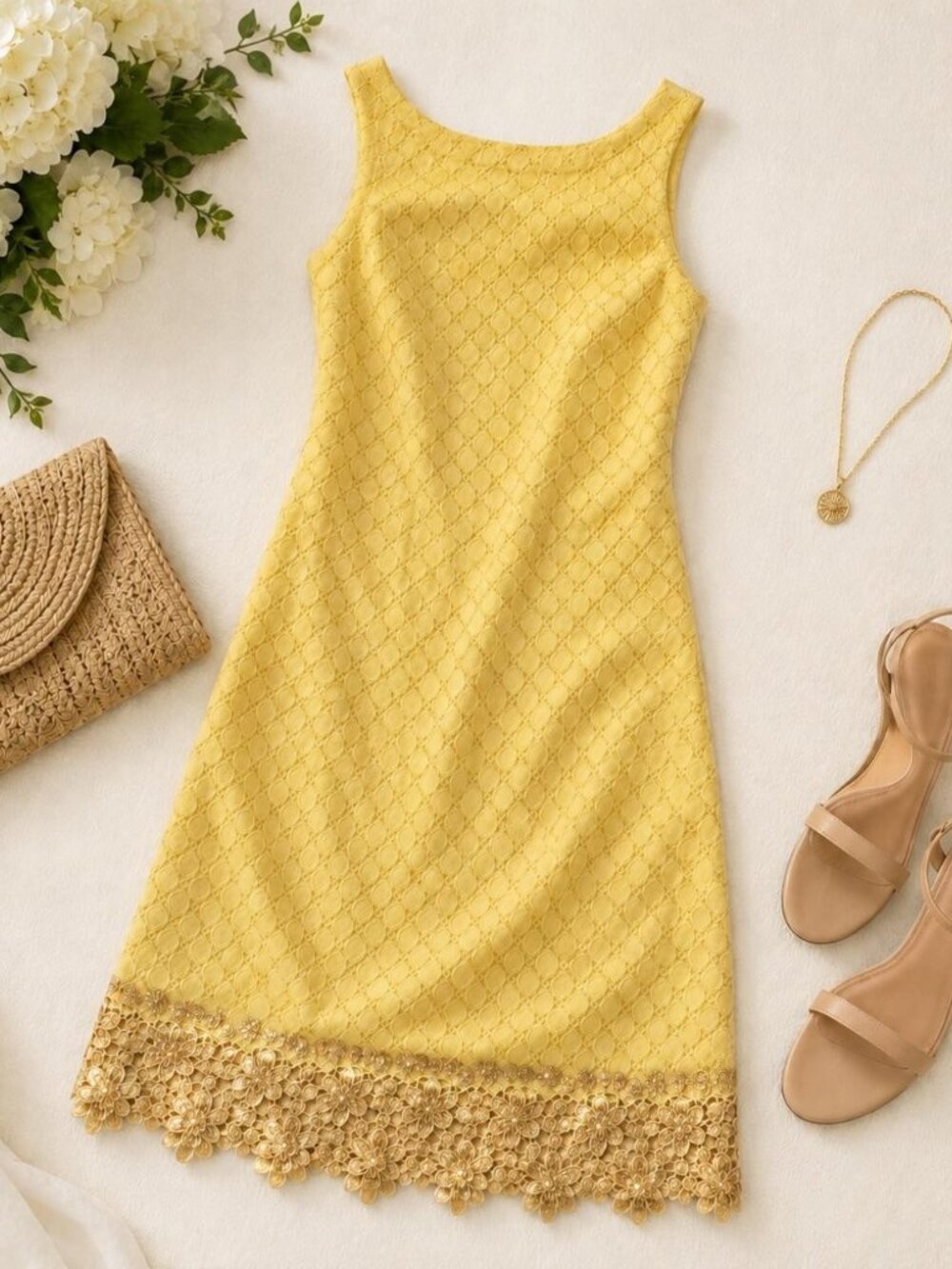 Lilly Pulitzer Yellow Gold Floral Trim Lace Dress | Size 2